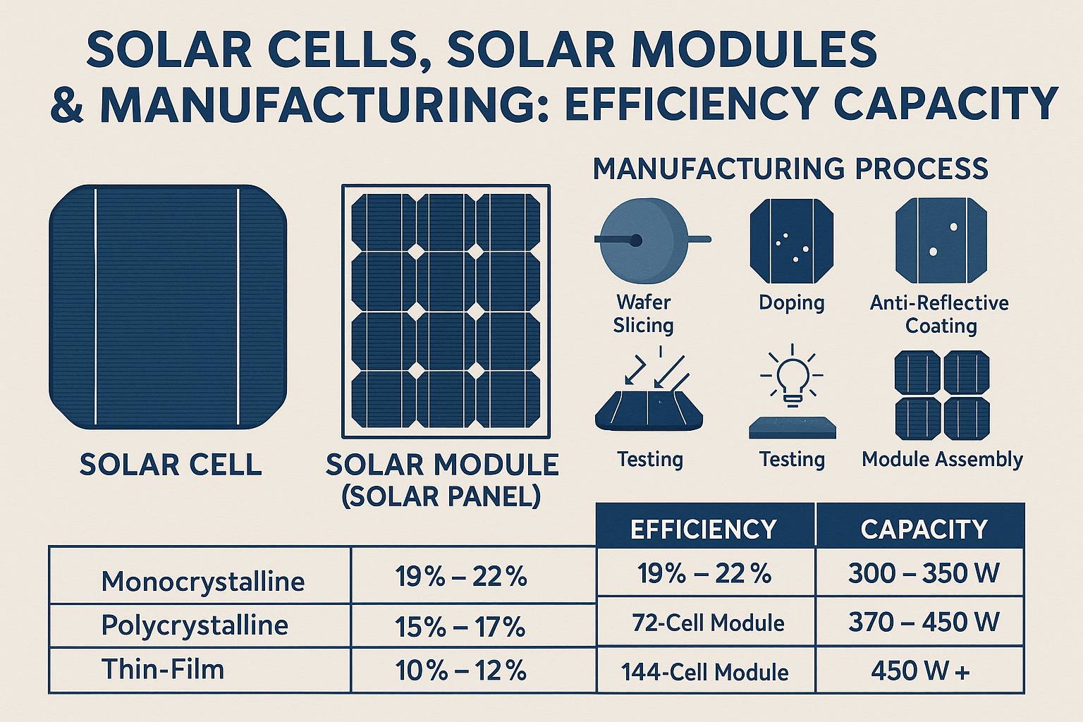 Understanding Solar Cells, Solar Modules & Their Manufacturing | Efficiency Explained 1 soalr cell module efficiency